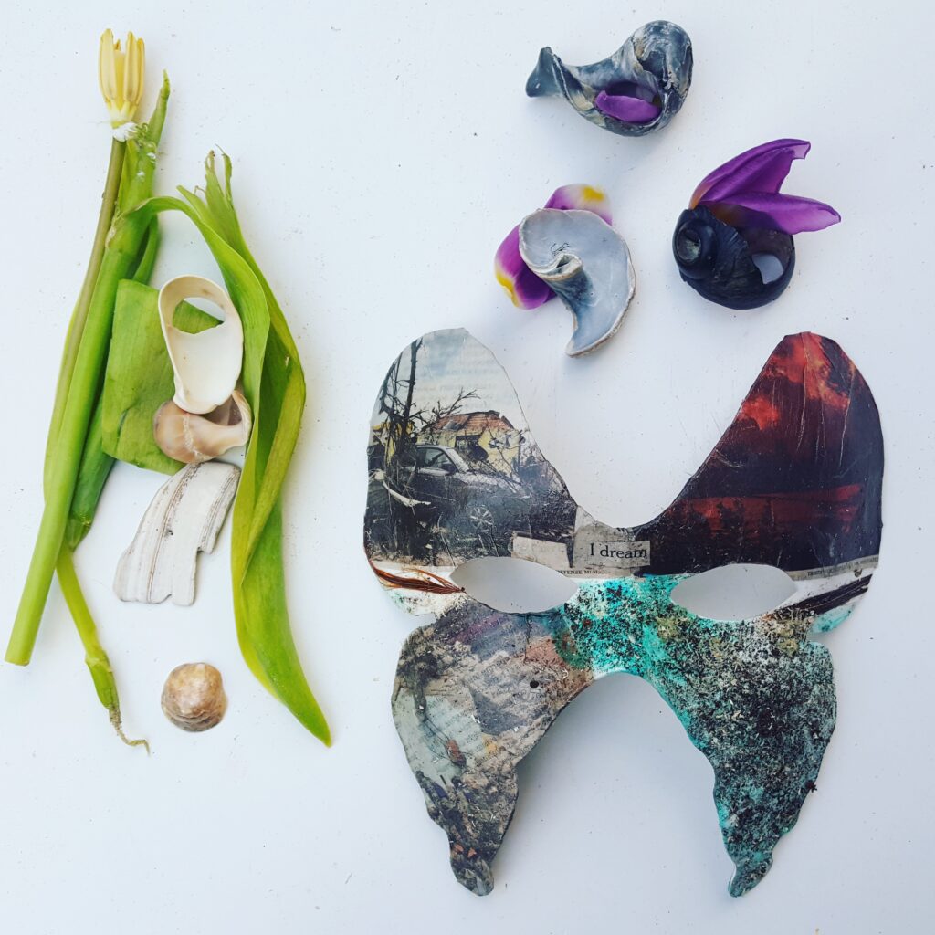 Found objects and mask collage by Mariette papic